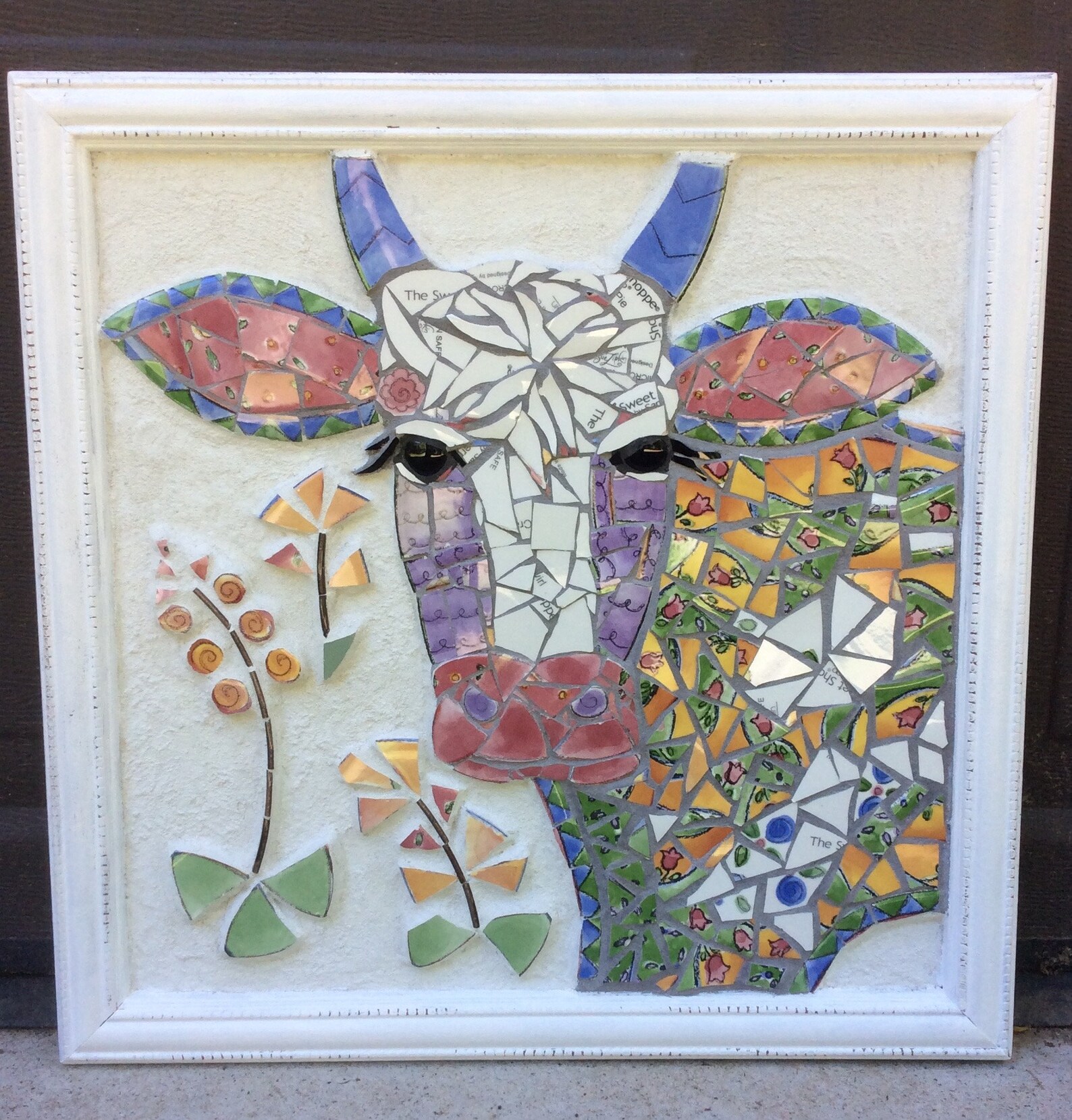 Mosaic wall art/mosaic cow/broken china mosaic framed mosaic Etsy