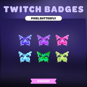 Pixel Butterfly TWITCH BADGES | Pink Blue Purple Green | Sub Badges | Bit Badges | Y2K | Pixel Art