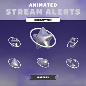 Animated STREAM ALERTS Dreamy Y2K | Silver Grey | Minimal | Streamer | Twitch | Stream Overlay | 2000s | 90s Style | Cute | 3D