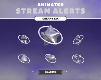 Animated STREAM ALERTS Dreamy Y2K | Silver Grey | Minimal | Streamer | Twitch | Stream Overlay | 2000s | 90s Style | Cute | 3D