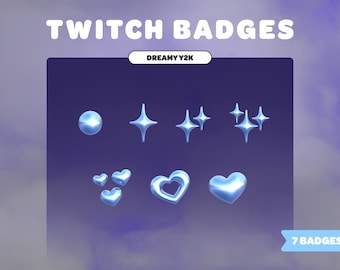 Dreamy Y2K TWITCH BADGES | Pastel Blue | Sub Badges | Bit Badges | 2000s | 90s Style | Cute | 3D