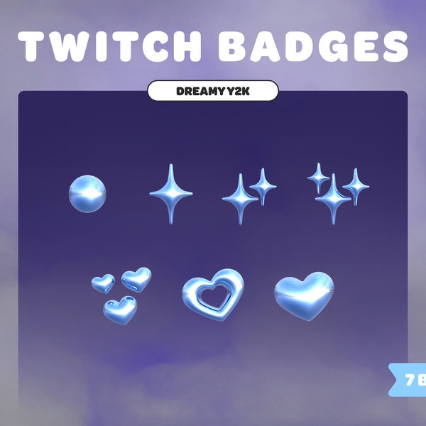 Dreamy Y2K TWITCH BADGES | Pastel Blue | Sub Badges | Bit Badges | 2000s | 90s Style | Cute | 3D