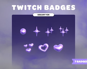 Dreamy Y2K TWITCH BADGES | Pastel Purple | Sub Badges | Bit Badges | 2000s | 90s Style | Cute | 3D