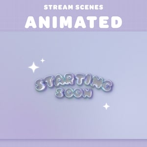 Pacchetto SCENE IN STREAM ANIMATO con bolle di sapone carine | Blu pastello e viola | Stella filante | Contrazione | Kawaii | Sovrapposizione del flusso