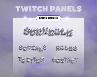 Silver Liquid Chrome TWITCH PANELS | Grey | Streamer | Twitch | Streaming Assets | Y2K