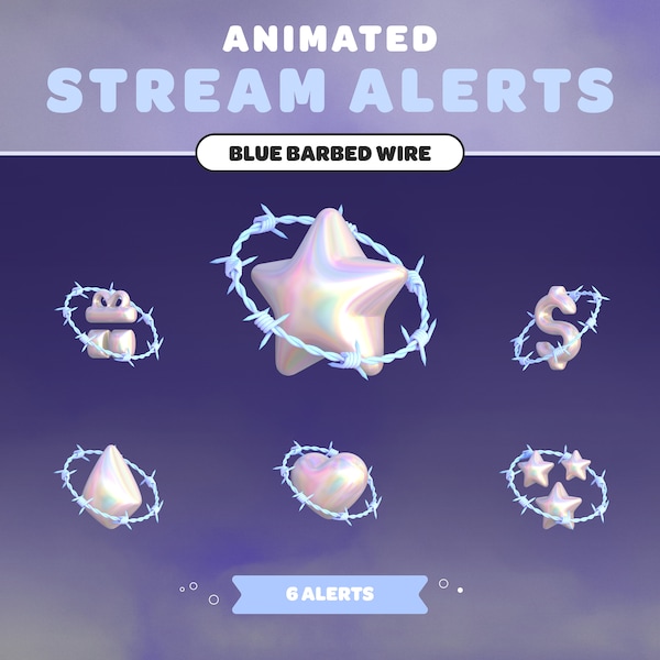 Animated STREAM ALERTS Blue Barbed Wire Y2K | Pink | Minimal | Streamer | Twitch | Stream Overlay | 2000s | 90s Style | Cute | 3D
