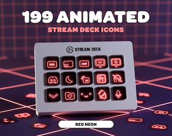 ANIMATED RED NEON stream deck icons | Streamer | Twitch | Discord | Youtube | Streaming Assets | Cyberpunk | Red