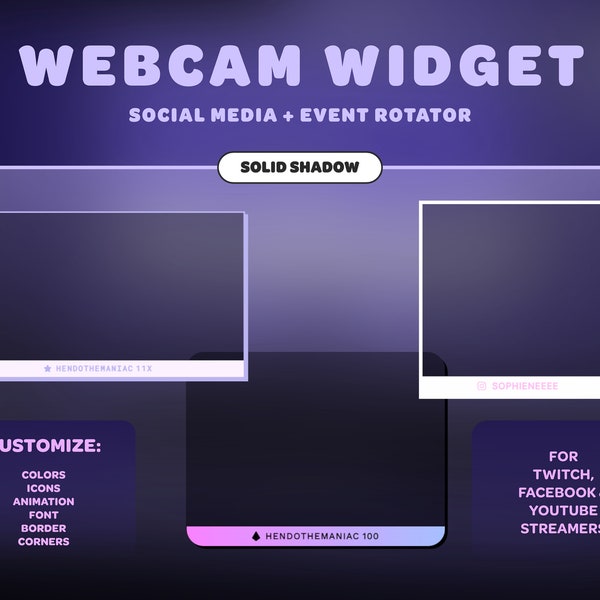 Widget webcam Rotator personnalisable | Pour les streamers Twitch, Youtube et Facebook | Rotateur d'événements | Rotateur de médias sociaux