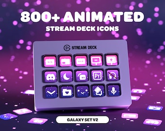 Icônes du deck de flux ANIMATED GALAXY V2 | Streamer | Twitch | Discorde | Youtube | Actifs de diffusion en continu | Ciel | Rose | Violet