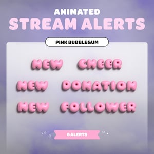 ANIMATED STREAM ALERTS Pink Bubblegum | Pastel | Cute | Streamer | Twitch | Youtube | Streaming Assets