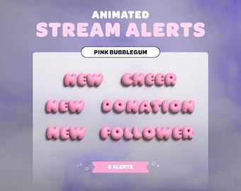 ANIMATED STREAM ALERTS Pink Bubblegum | Pastel | Cute | Streamer | Twitch | Youtube | Streaming Assets
