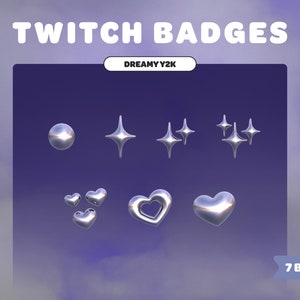 BADGE TWITCH Y2K da sogno | Grigio argento | Distintivi secondari | distintivi bit | anni 2000 | Stile anni &#39;90 | Carino | 3D