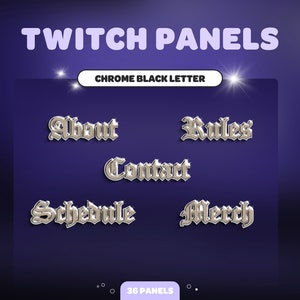 PANELES TWITCH con letras cromadas en negro | Carta negra | Escritura gótica | Serpentina | Contracción nerviosa | Activos de transmisión