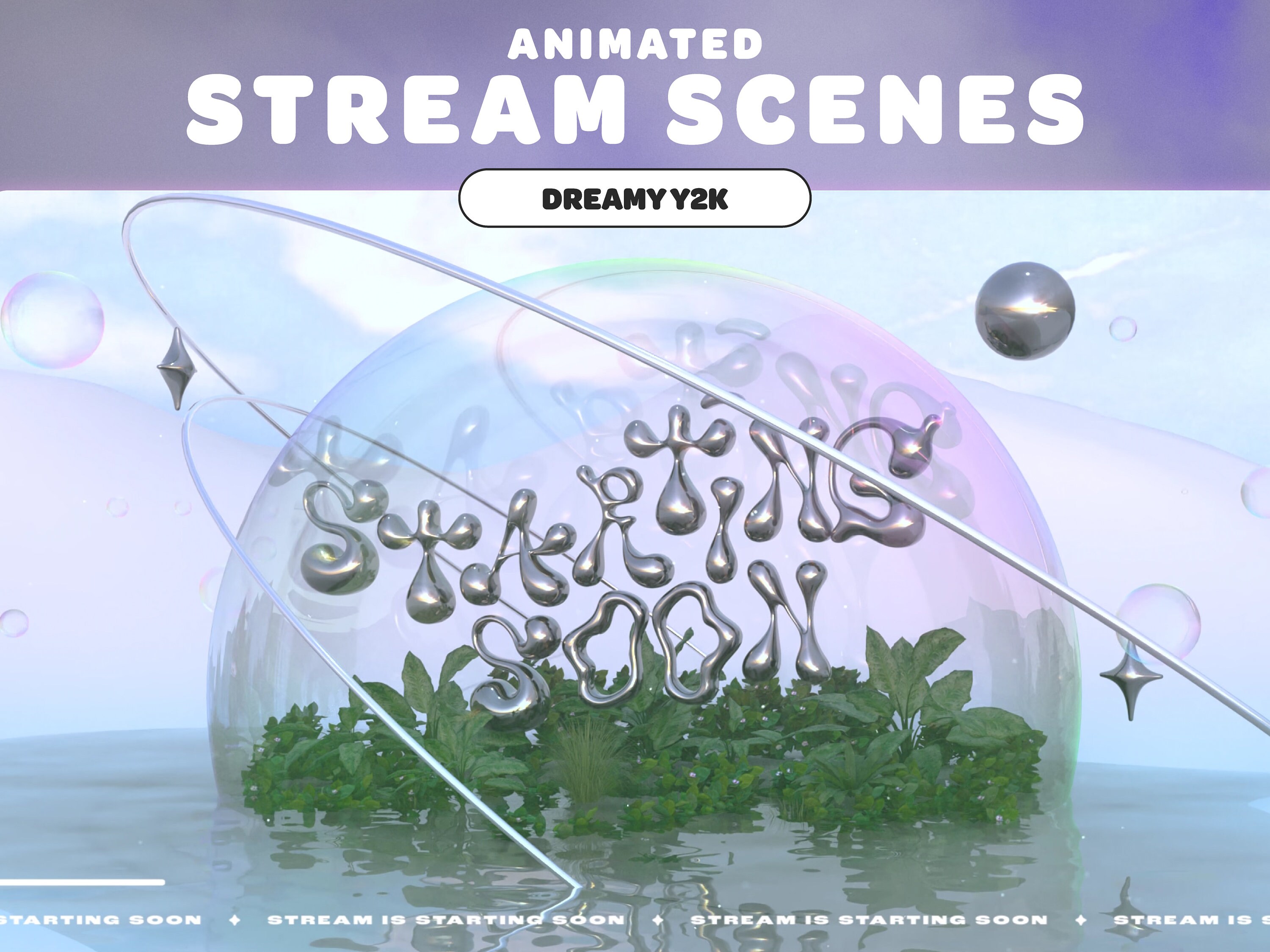 ANIMATED STREAM SCENE Pack | Dreamy Y2K | Silver Grey | 2000s Style | Dreamscape | Streamer | Twitch | Stream Overlay