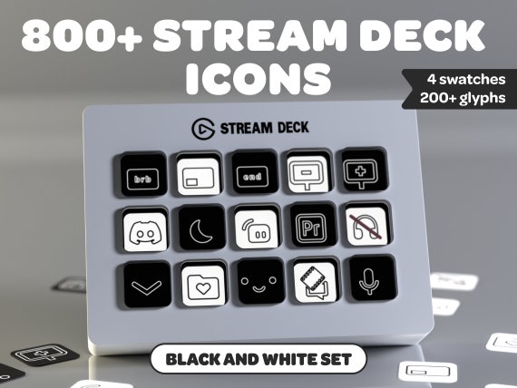 ICÔNES DE STREAM DECK Noir et Blanc Streamer Twitch Discorde