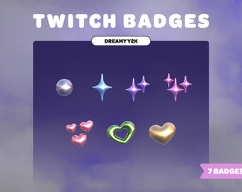 Dreamy Y2K TWITCH BADGES | Mixed Colors | Sub Badges | Bit Badges | 2000s | 90s Style | Cute | 3D