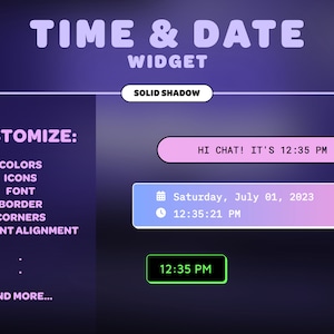 Customizable Time and Date Widget | For Twitch, Youtube and Facebook Streamers | Minimal | Aesthetic