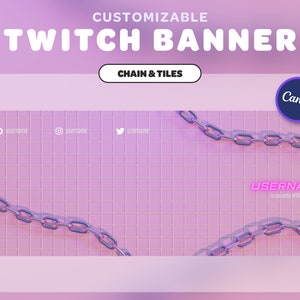 Customizable TWITCH BANNER | Chain & Tiles Pink Y2K | Canva Template | Streamer | Twitch | Twitter | Streaming Assets