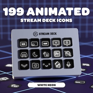 ANIMATED WHITE NEON stream deck icons | Streamer | Twitch | Discord | Youtube | Streaming Assets | Cyberpunk | White
