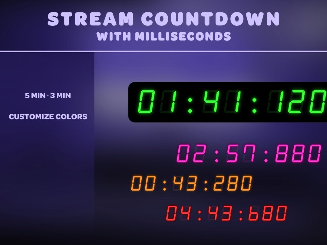 Stream countdown timer with milliseconds customizable 3 min 5 min