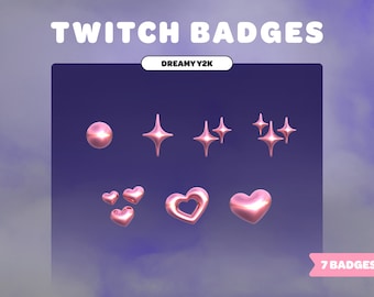 Dreamy Y2K TWITCH BADGES | Pastel Pink / Peach | Sub Badges | Bit Badges | 2000s | 90s Style | Cute | 3D