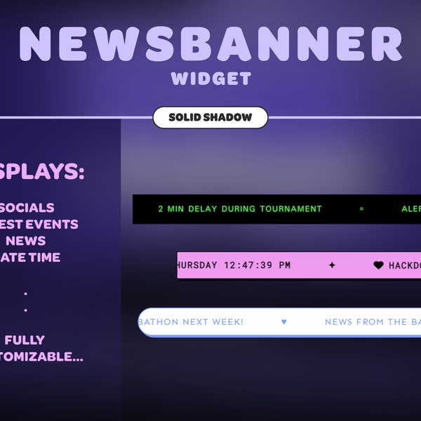 Customizable Rolling Event and News Banner Widget | For Twitch, Youtube and Facebook Streamers | Event Rotator | Social Media Rotator