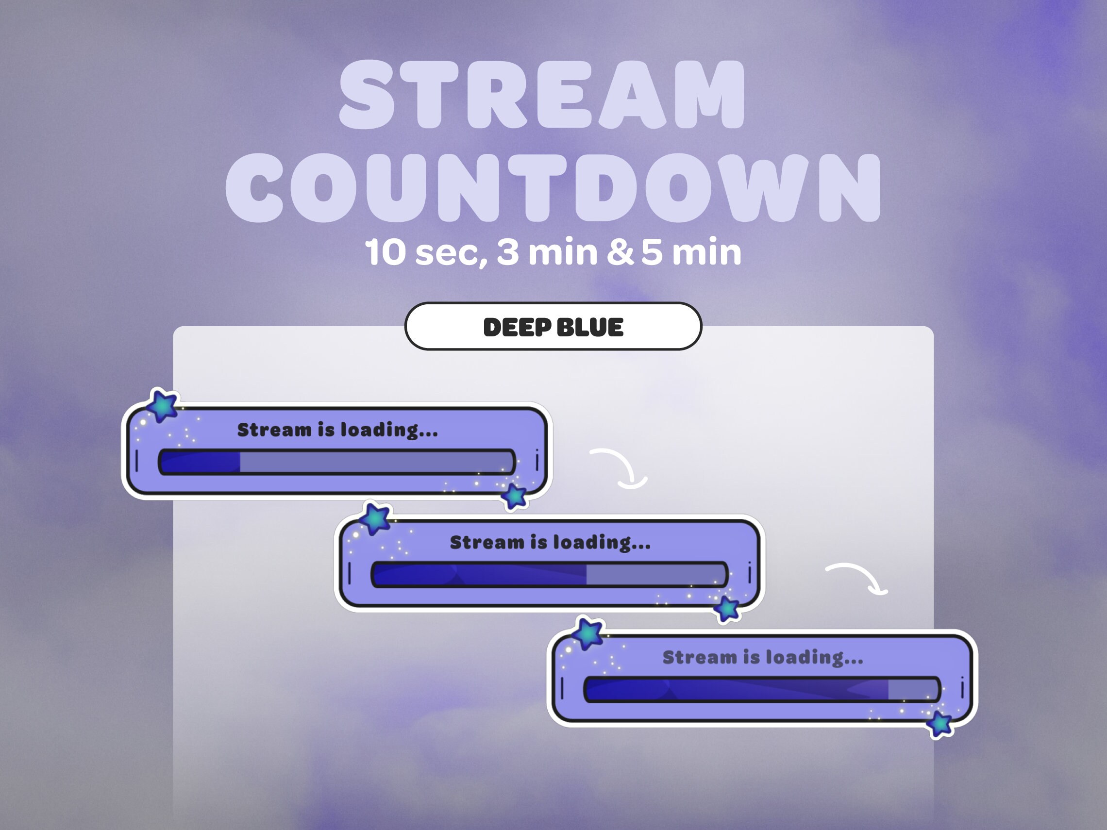 Stream Countdown Timer | Deep Blue Stars | Streamer | Twitch | Discord | Youtube | Streaming Assets | Cute | Kawaii