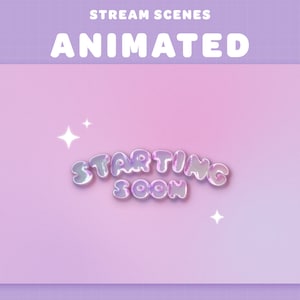 Pacchetto SCENE IN STREAM ANIMATO con bolle di sapone carine | Rosa pastello e viola | Stella filante | Contrazione | Kawaii | Sovrapposizione del flusso