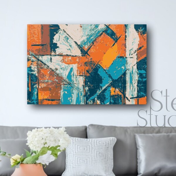 Orange Blue Wall Art Etsy