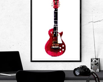 a72 Red Electric Guitar Wall Decal Music Instrument Musician Acoustic Vinyl Art
