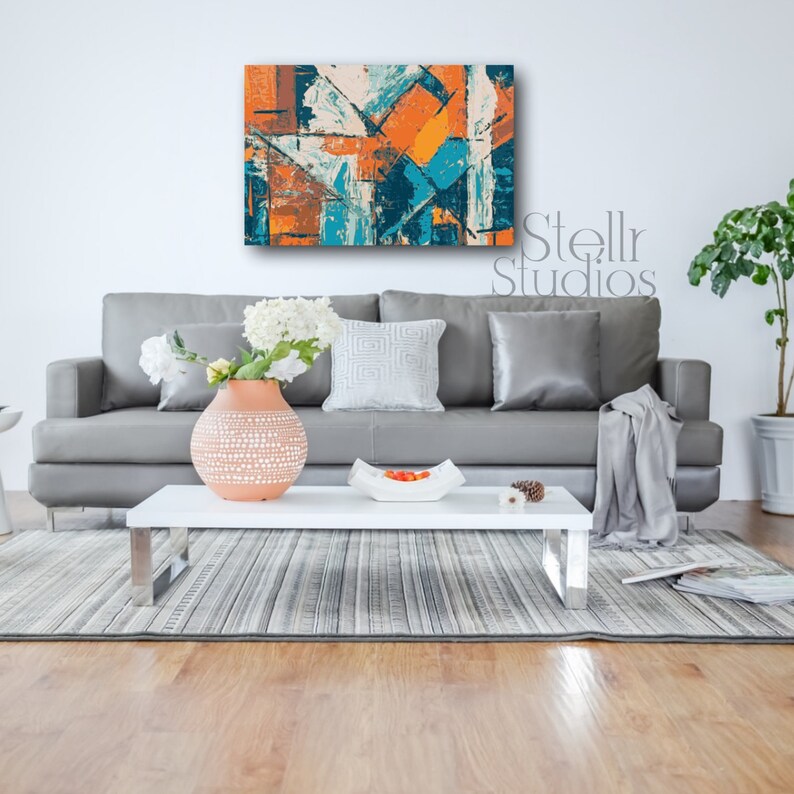 Blue Orange Abstract Art blue Orange Abstract Canvasprint on Etsy