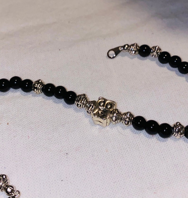 10\u201d Owl Totem and Obsidian Anklet unisex owls gift ideas totem owl spirit animal