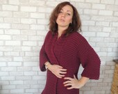 Burgundy knitted coat Women soft cardigan Chunky knit cloak Oversized overcoat Marsala casual cardigan Merino crochet cape Supreme hoodie