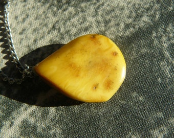 Old Unique Color Butterscotch Natural Baltic Amber Stone Pendant with Patina.Made in Latvia, circa 1930-40's.