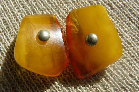 Vintage Natural Baltic Amber Stone Cuff links Latvian Stile