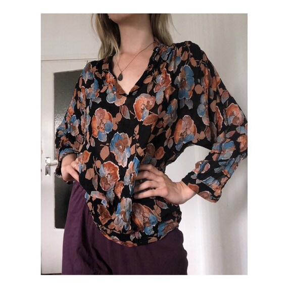 Fall floral sheer blouse