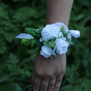White Rose Corsage & Boutonniere Set: Rustic Wedding Flowers