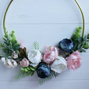White bouquet eucalyptus bouquet Bride bouquet pink hoop bouquet silk bouquet Hoop bouquet Bridesmaid bouquet flower girl hoop Navy bouquet