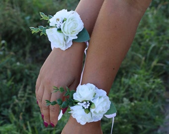 White Eucalyptus Corsage: Rustic Floral Bridesmaid Wrist Corsage