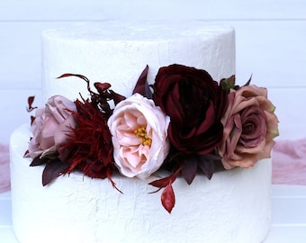 Burgundy cake topper floral cake topper flowers wedding cake flower boho cake topper wedding cake flowers one cake topper rustic cake topper