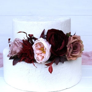 Burgundy cake topper floral cake topper flowers wedding cake flower boho cake topper wedding cake flowers one cake topper rustic cake topper