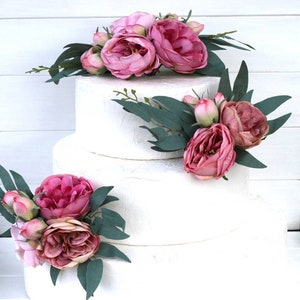 Adorno para tarta de bodas de color rosa, adorno para tarta de peonía con flores, adorno para tarta de color malva, adorno para tarta boho, adorno para tarta rústica de cumpleaños