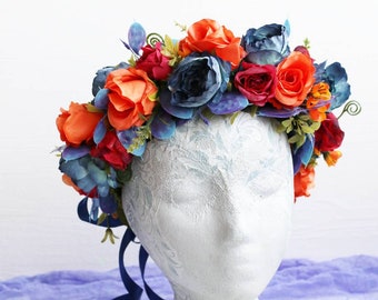 Orange Rose Flower Fascinator Floral Hair Crown Races Headband Carnation 6614
