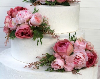 Floral cake topper peony cake topper Pink cake topper Dusty cake topper Rose cake topper Pink wedding tropical cake topper flowers