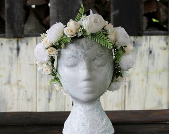 Ivory flower crown elf crown autumn flower crown eucalyptus crown forest crown bride flower crown wedding flower crown flower girl crown