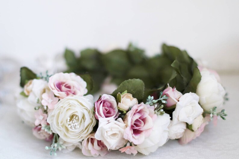 Pink flower crown Wedding flower crown rose Bridal flower Etsy