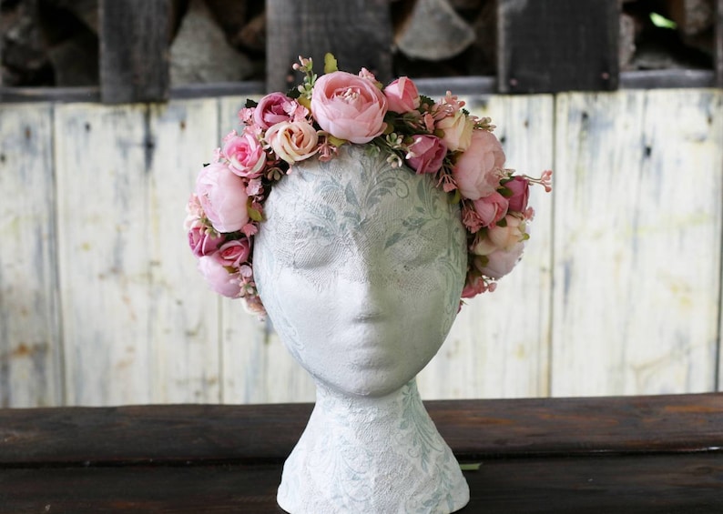 Pink Flower Crown Wedding Flower Crown Rose Bridal Flower Etsy