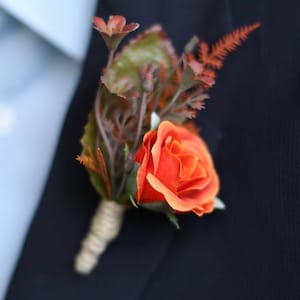 Orange boutonniere wedding boutonniere greenery boutonniere Groom flower boutonniere Rustic boutonniere groom boutonniere fall boutonniere