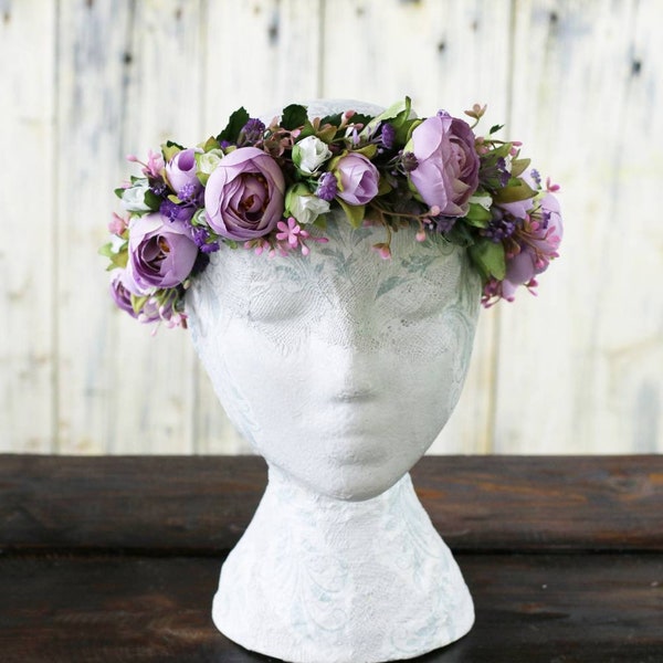 Lavender flower crown boho flower crown bride flower crown purple flower crown lilac flower crown violet flower crown fairy flower crown