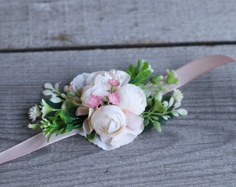 Pink Peony Wrist Corsage: Bridal, Bridesmaid, or Prom